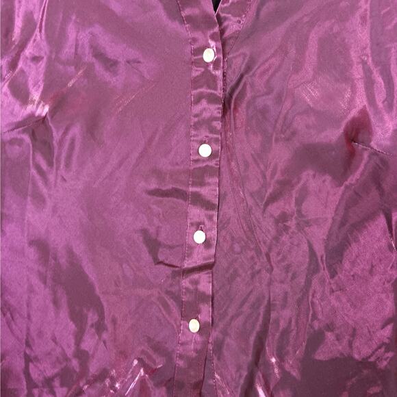 Vintage Charlotte Russe Button Down Shirt Size Large Purple Shiny 3/4 sleeve - Picture 8 of 8